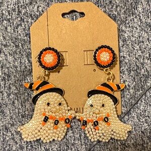 Halloween Witch  Ghost Boo post Earrings with Orange Accents
